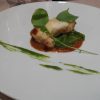 Rape al horno con crema de chirivías, paccheris rellenos de crema de espinacas y sucret de mejillón